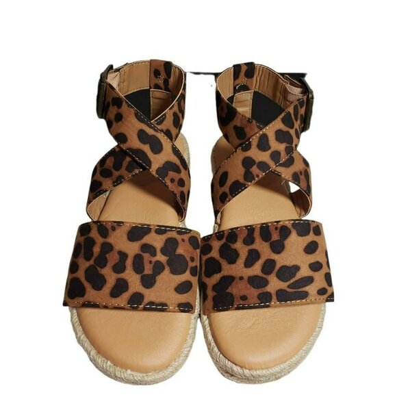 Journee Womens Trinity Leopard Open Toe Buckle Espadrille Flat Sandals Size 7 - Picture 3 of 10